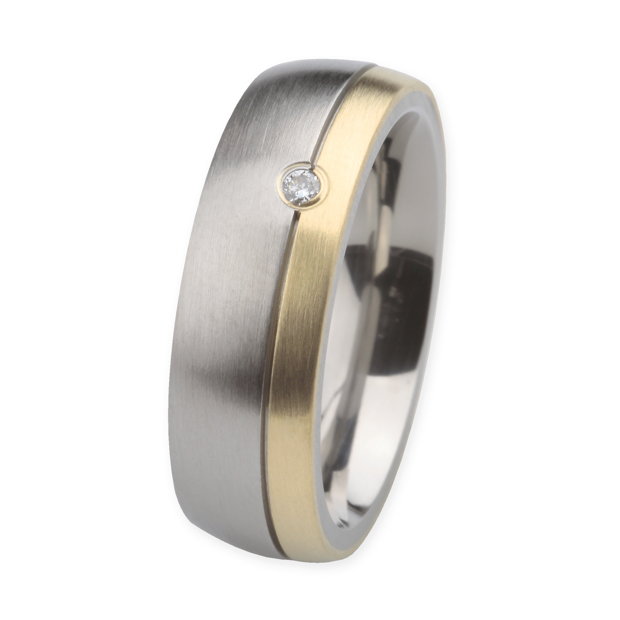 Ernstes Design - Ring, Stahl matt/ 750er Gelbgold, Brill. TW/SI 0,035 ct., Gr. 56